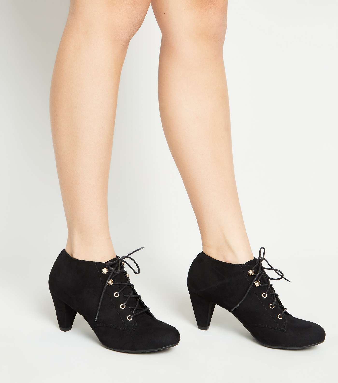 Girls Black Suedette Lace-Up Cone Heels Image 2