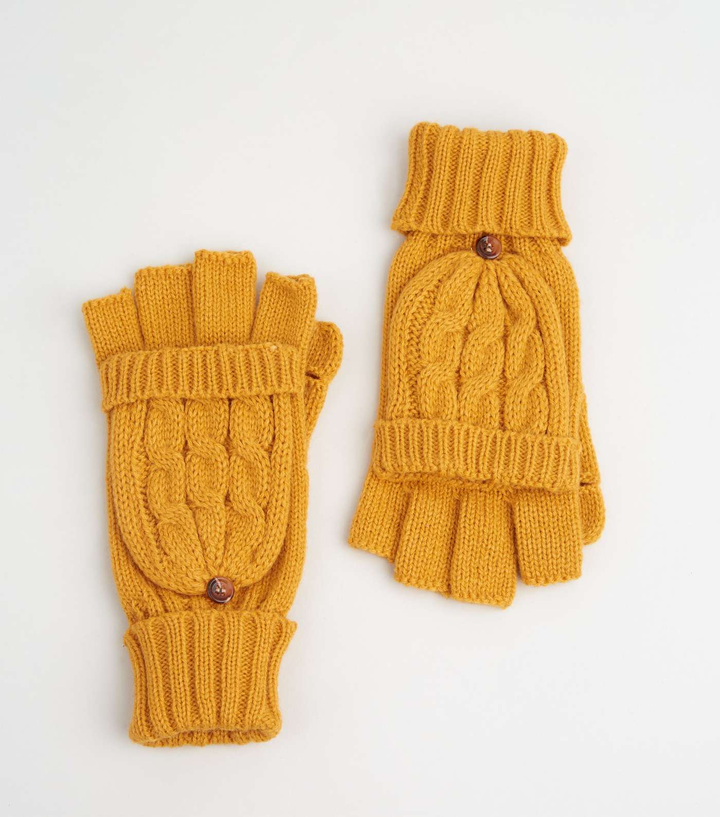 Mustard Cable Knit Flip Top Gloves