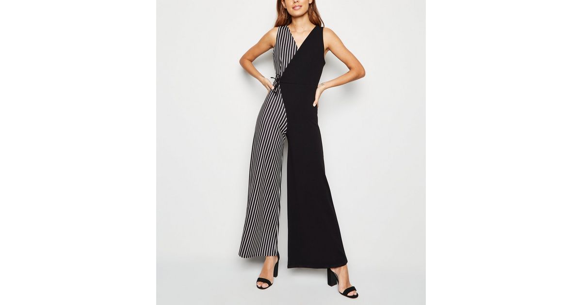 Cameo Rose Black Stripe Wrap Jumpsuit | New Look