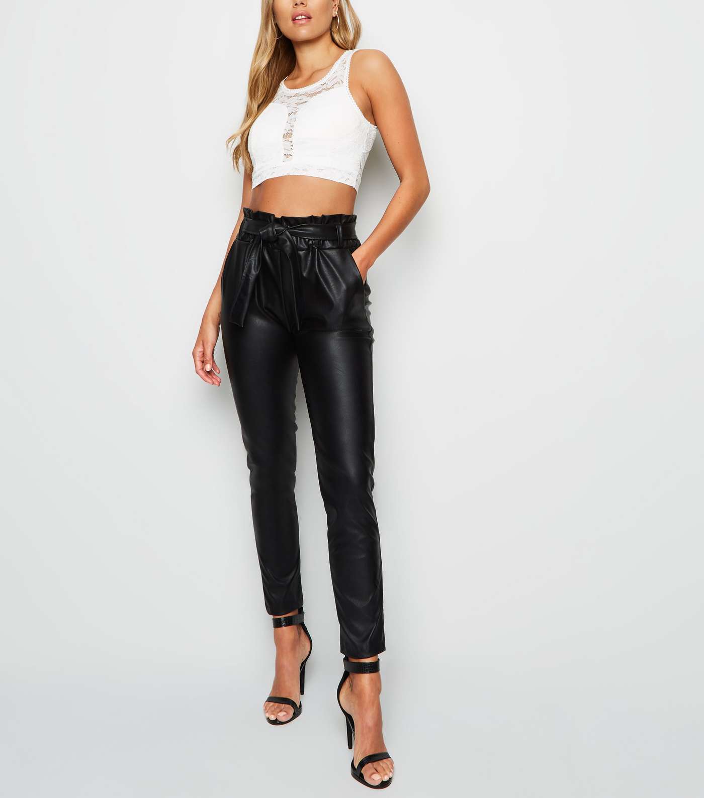 Cameo Rose Black Leather-Look High Waist Trousers