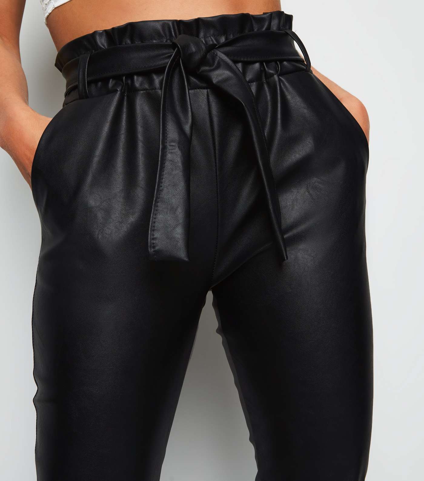 Cameo Rose Black Leather-Look High Waist Trousers Image 5