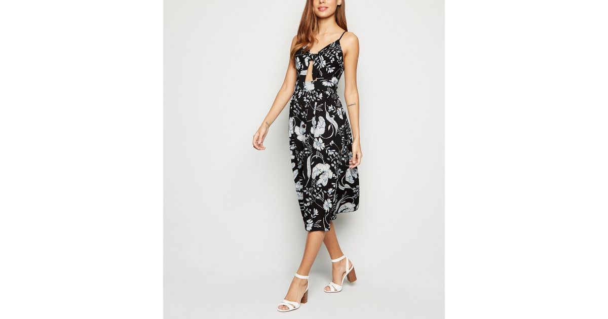 Cameo Rose Black Floral Midi Dress | New Look