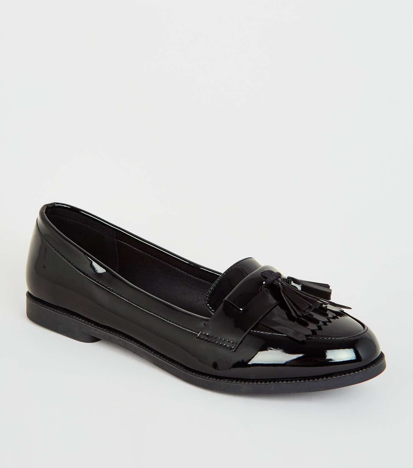 Wide Fit Black Patent Tassel Fringe Loafers 