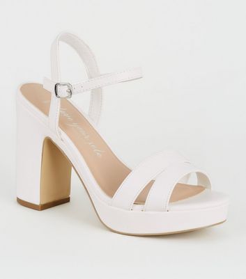 wide fit white block heels