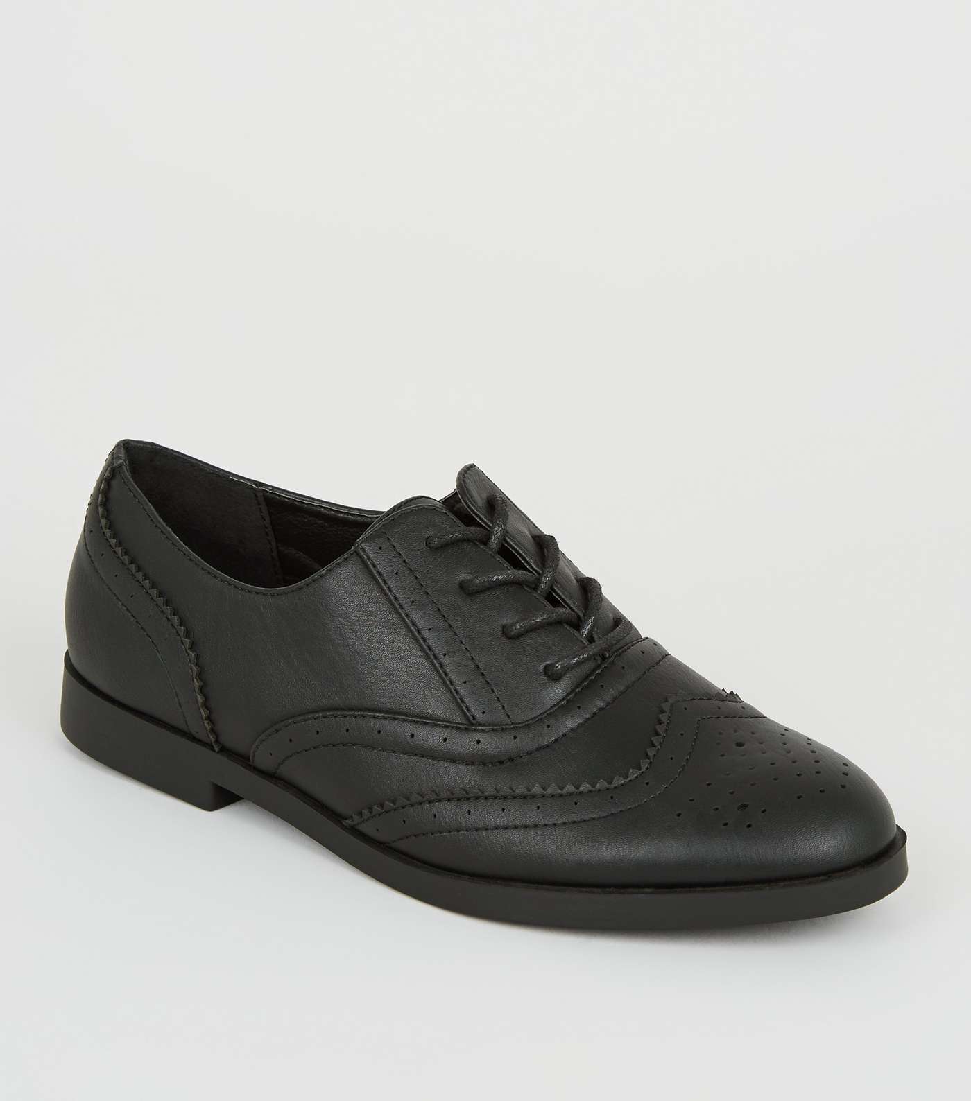 Girls Black Leather-Look Lace Up Brogues
