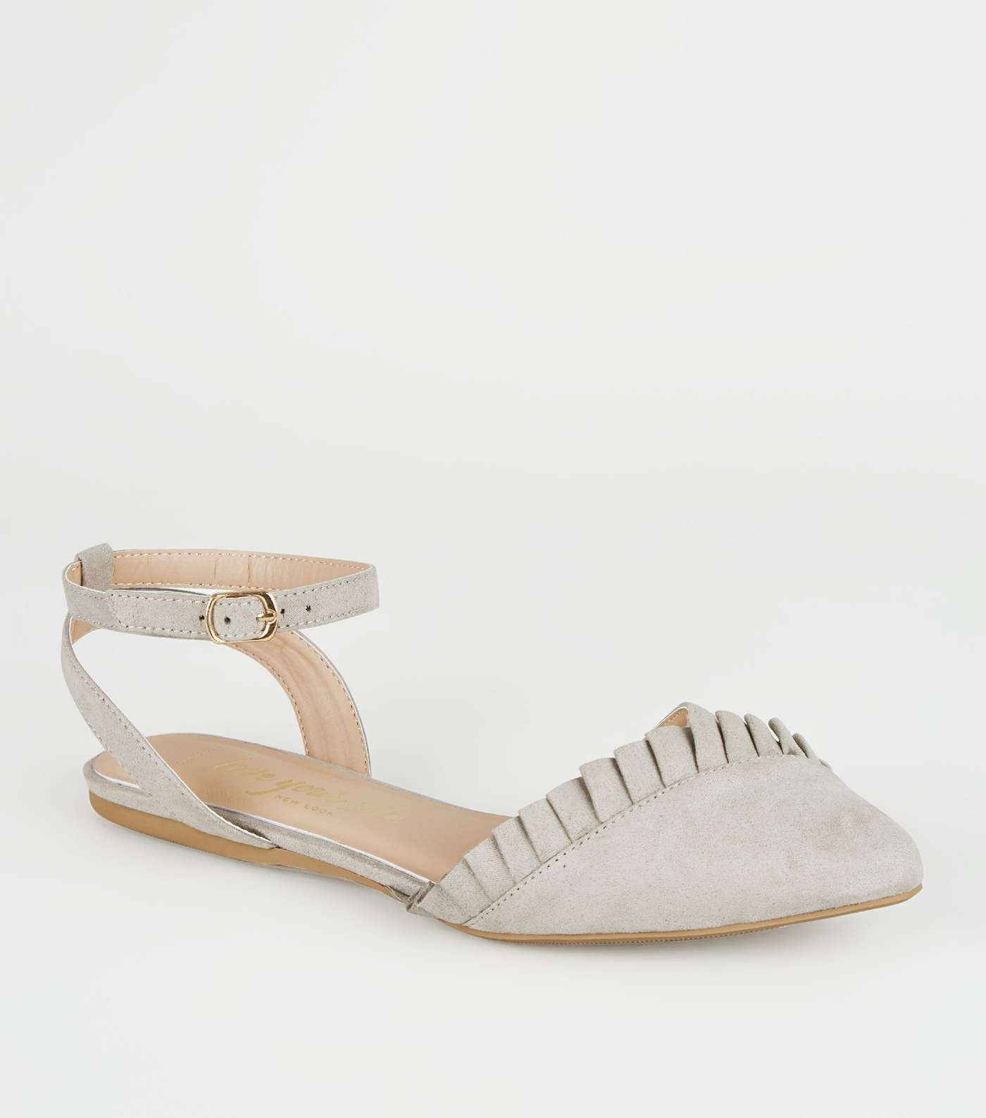 Wide Fit Grey Pointed Frill 2 Part Flats
