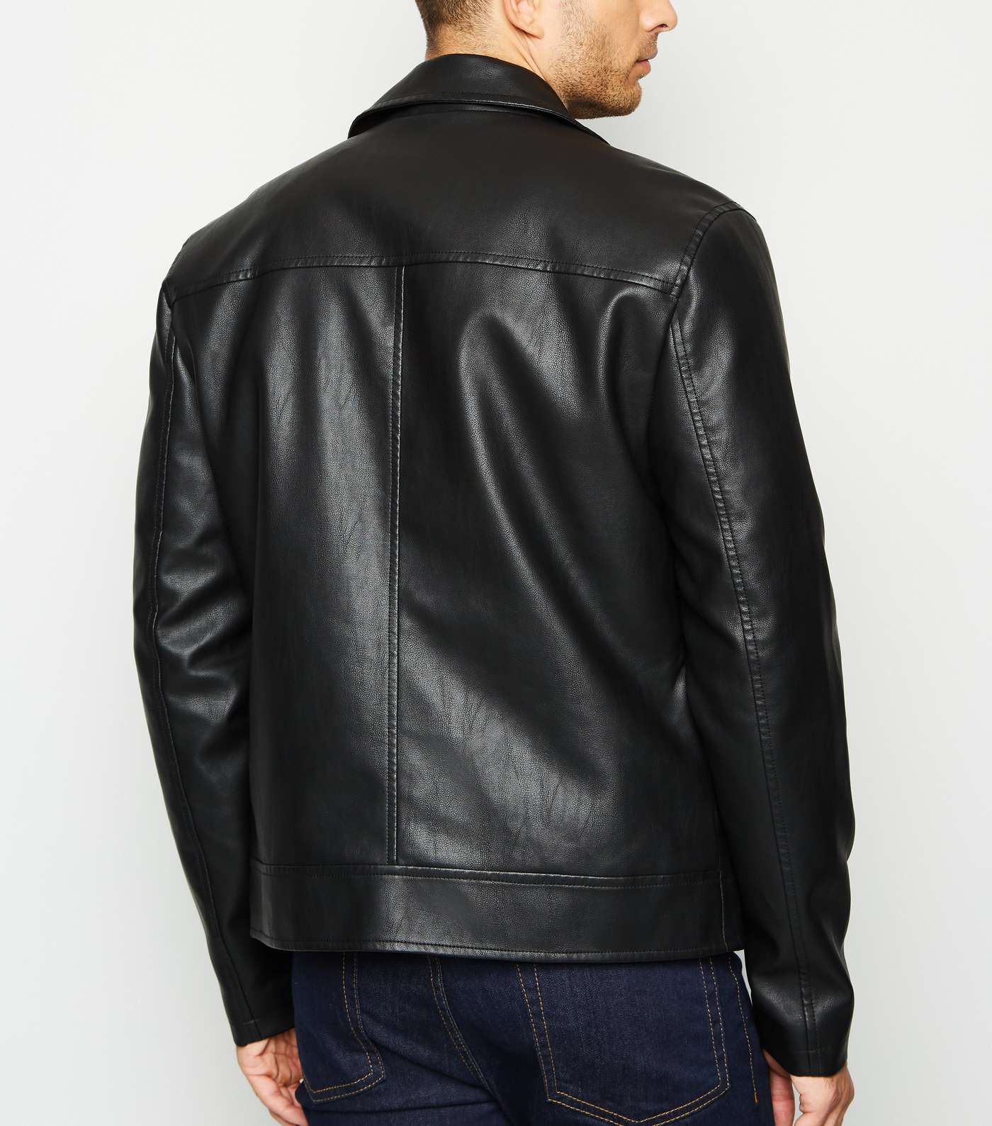 Black Leather-Look Asymmetric Biker Jacket Image 3