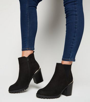 Wide Fit Black Suedette Cleated Ankle 