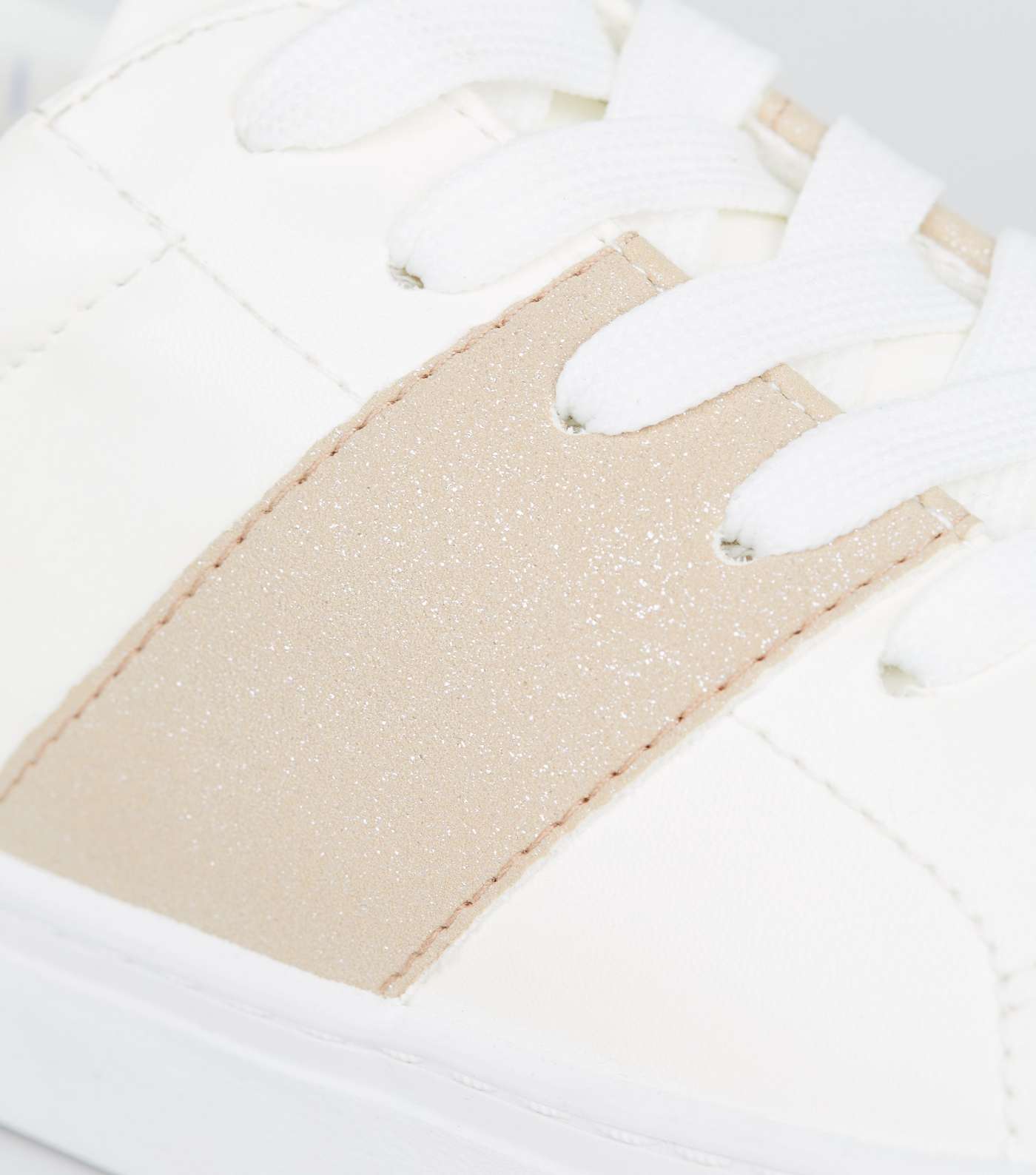 Girls White Leather-Look Glitter Stripe Trainers Image 4
