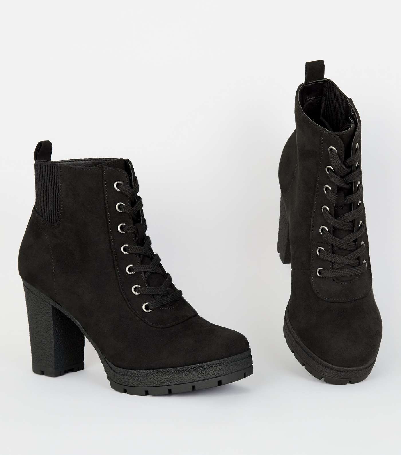Wide Fit Black Lace Up Heeled Hiker Boots Image 3