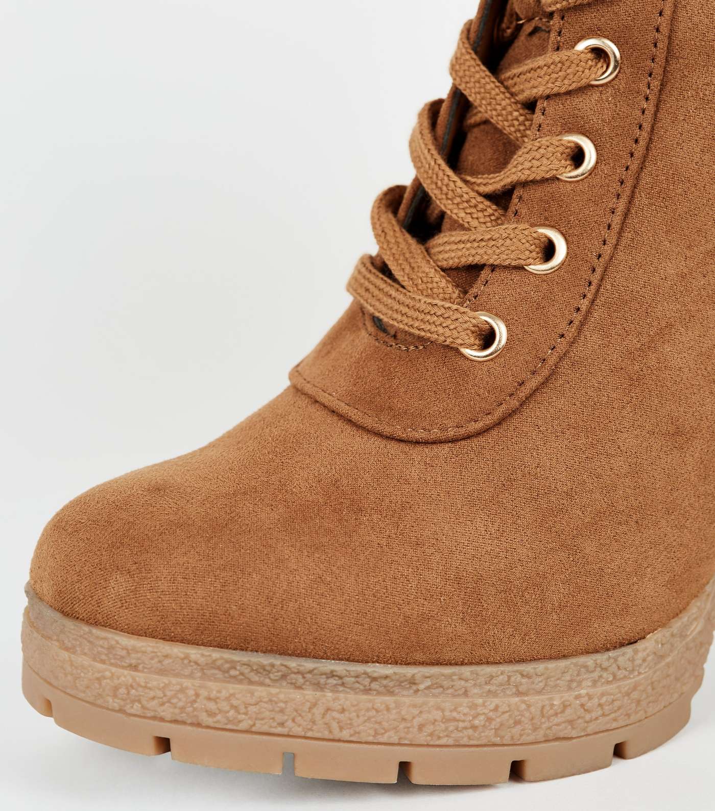 Wide Fit Tan Lace Up Heeled Hiker Boots Image 4