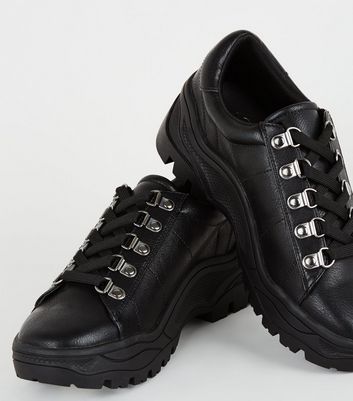 Black Leather-Look Chunky Trainers 