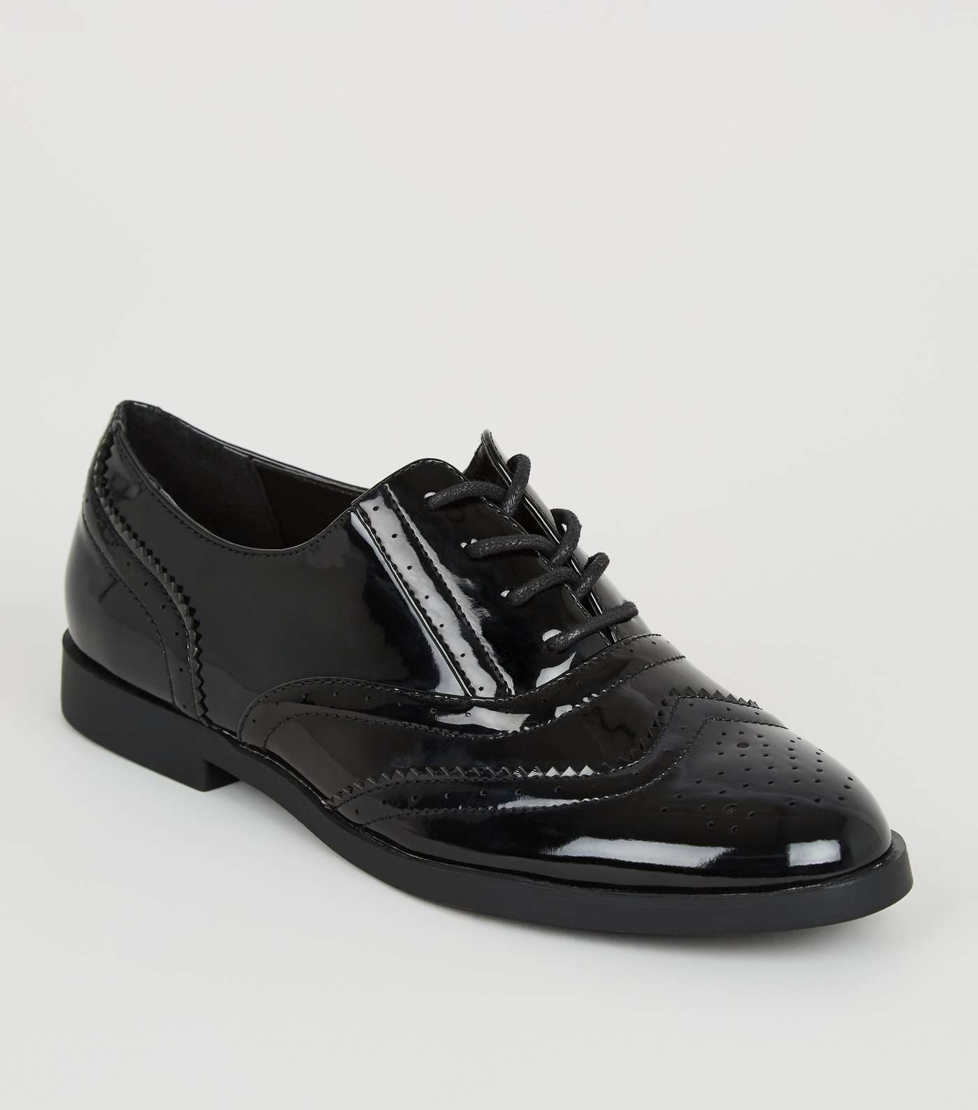 Girls Black Patent Lace Up Brogues