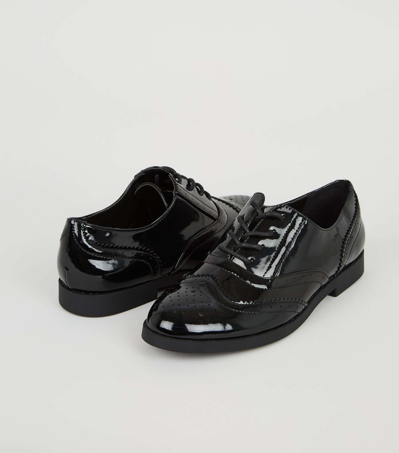 Girls Black Patent Lace Up Brogues Image 3