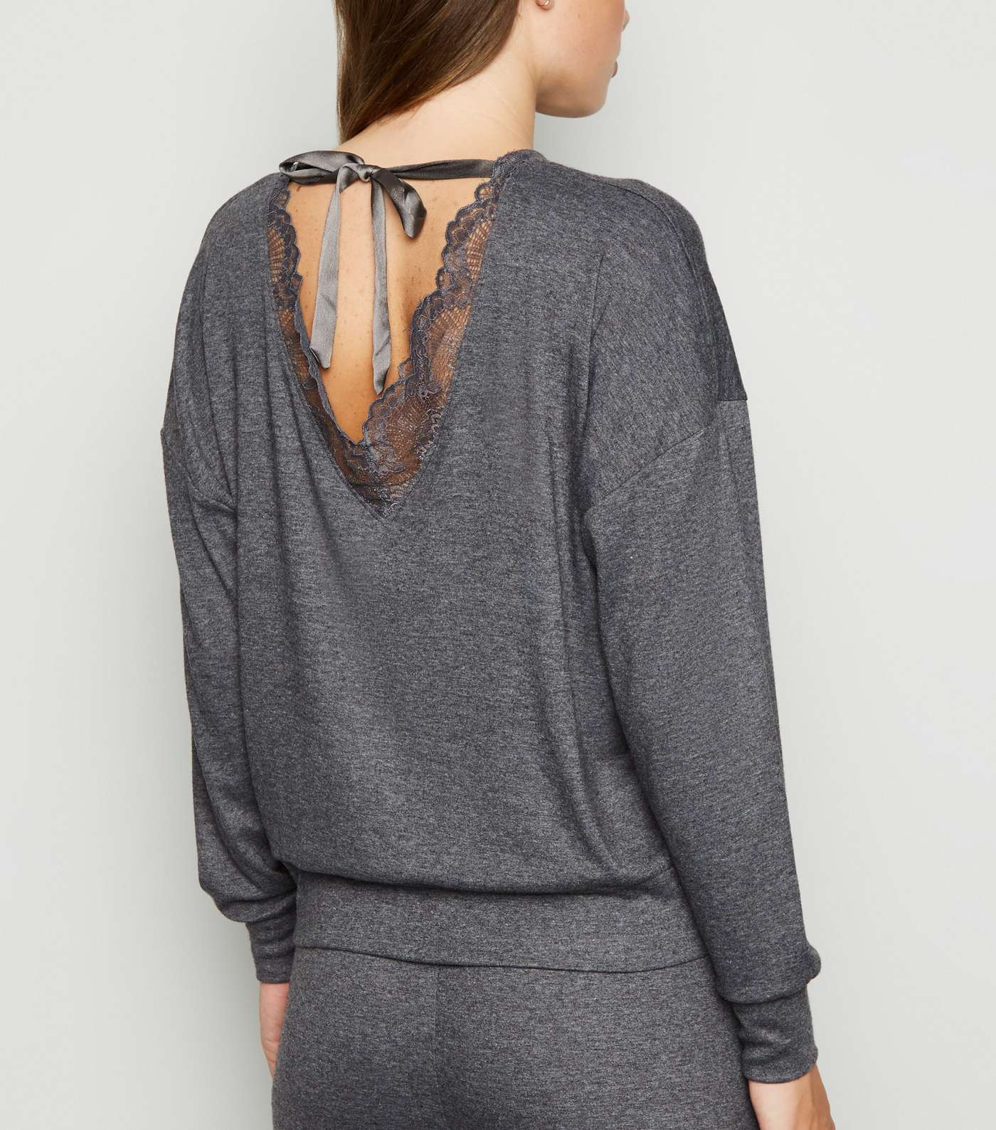 Dark Grey Brushed Jersey Lace Trim Sweatshirt Image 5