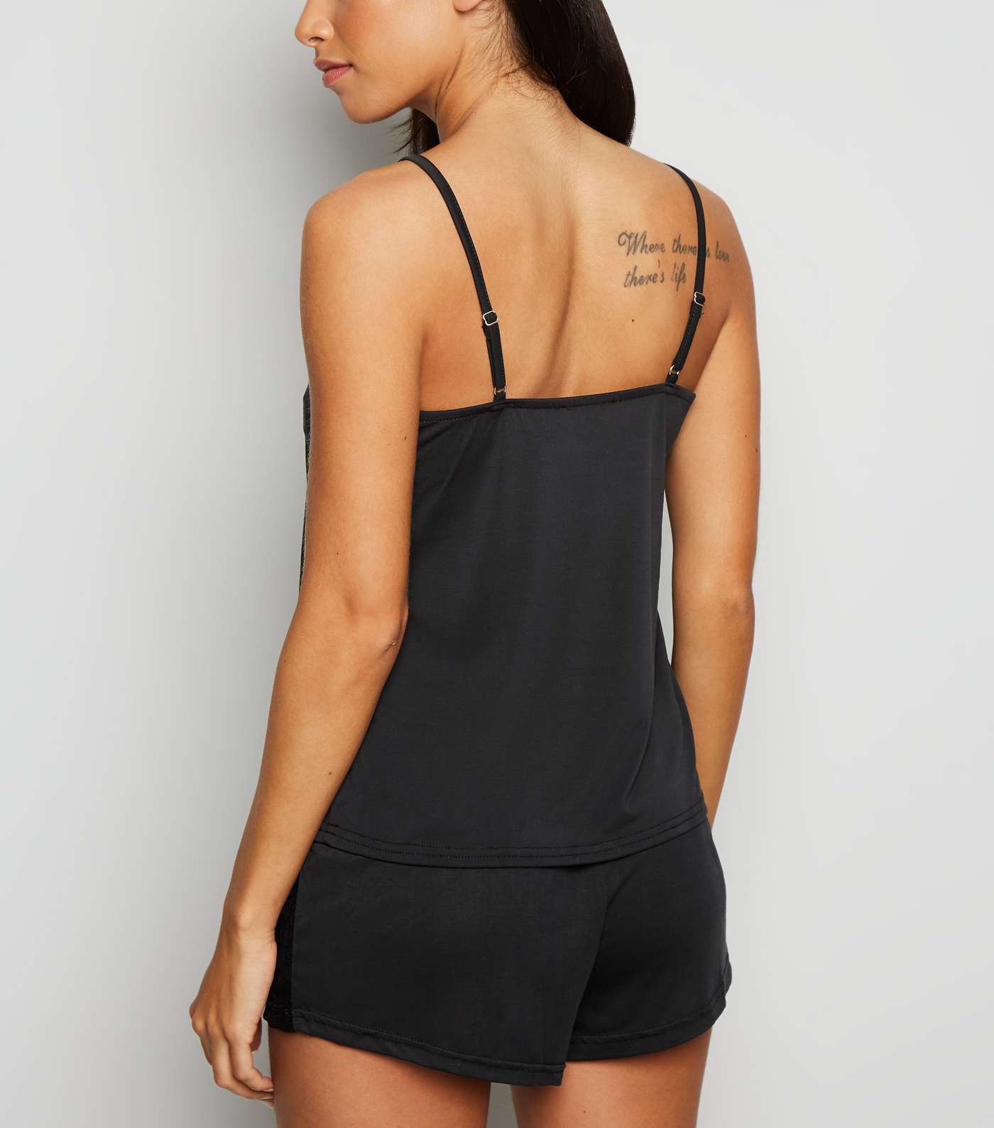 Black Lace Trim Cami and Shorts Pyjama Set Image 3