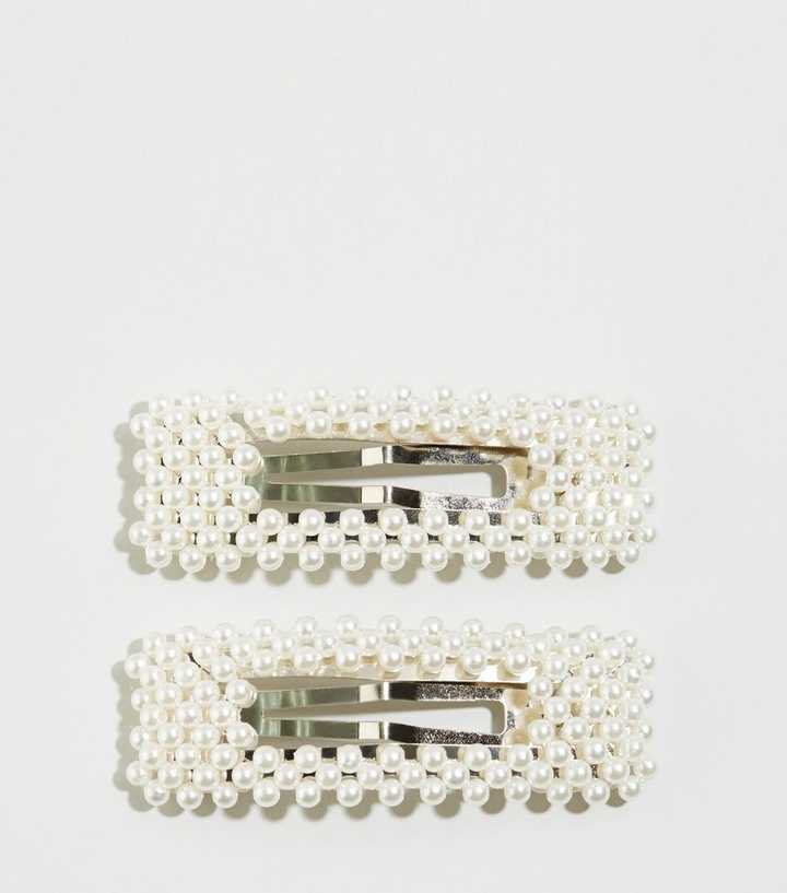 2 Pack Cream Faux Pearl Hair Clips