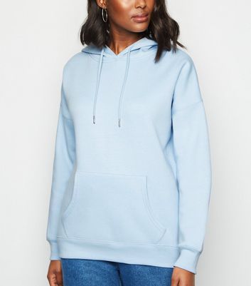 Sweat bleu p le en jersey manches longues et capuche New Look