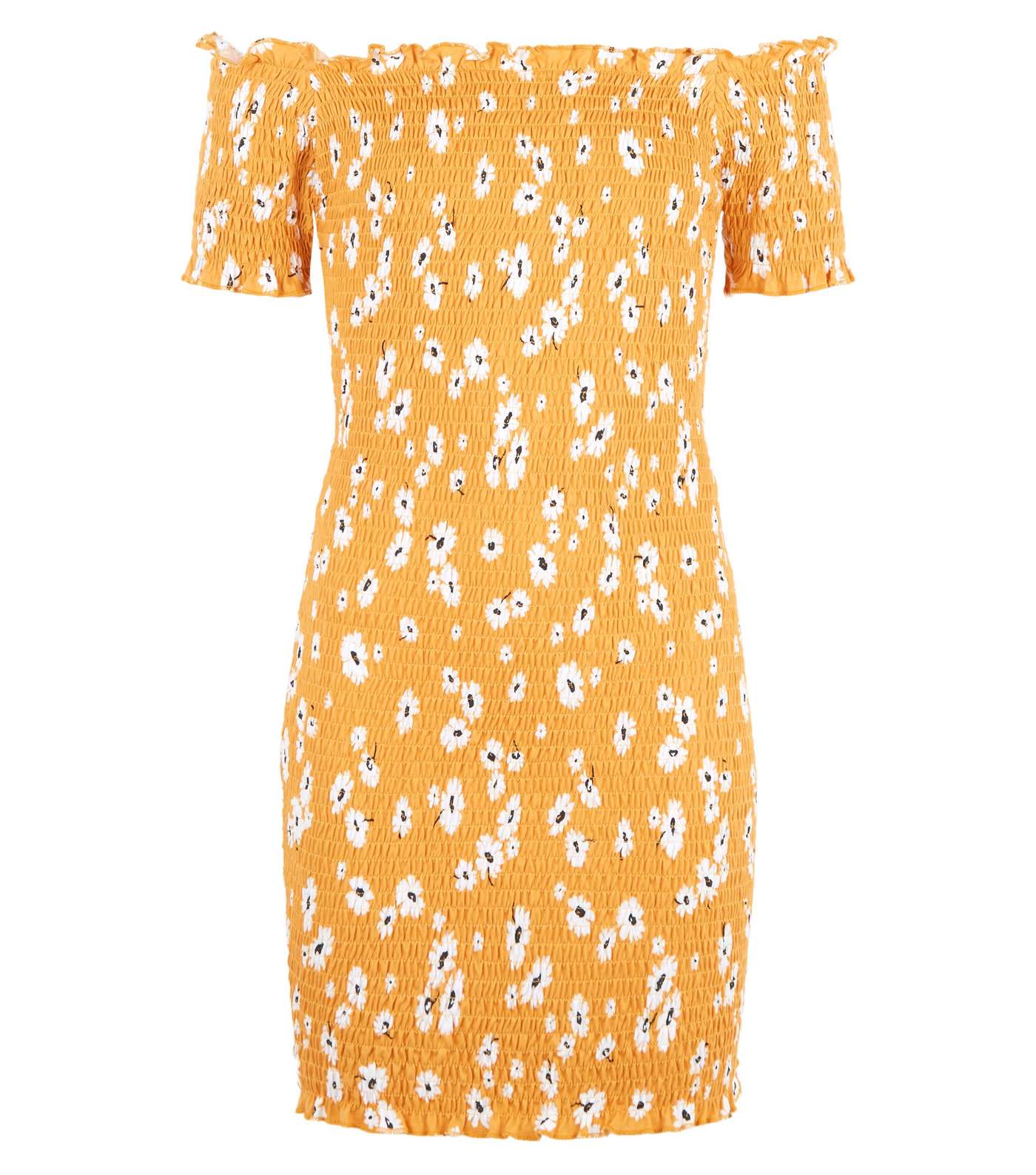 Girls Yellow Floral Shirred Bodycon Dress Image 4
