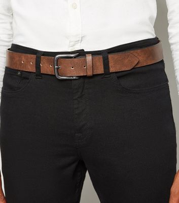 Men's Tan Leather-Look Buckle Belt New Look