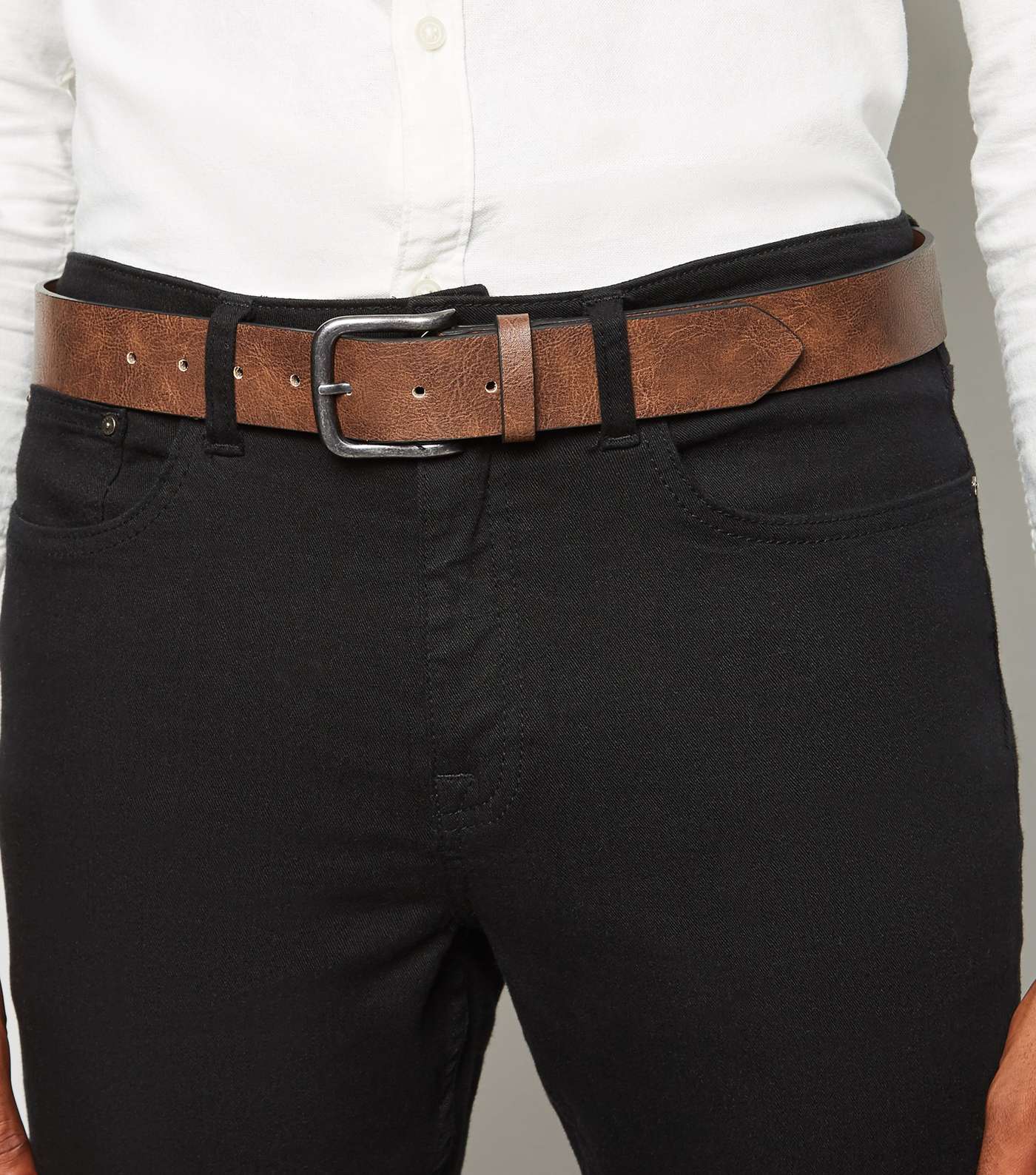 Tan Leather-Look Buckle Belt Image 2