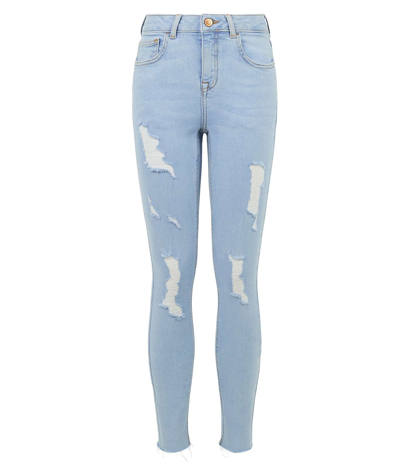 Girls Pale Blue Ripped Skinny Jeans Image 4