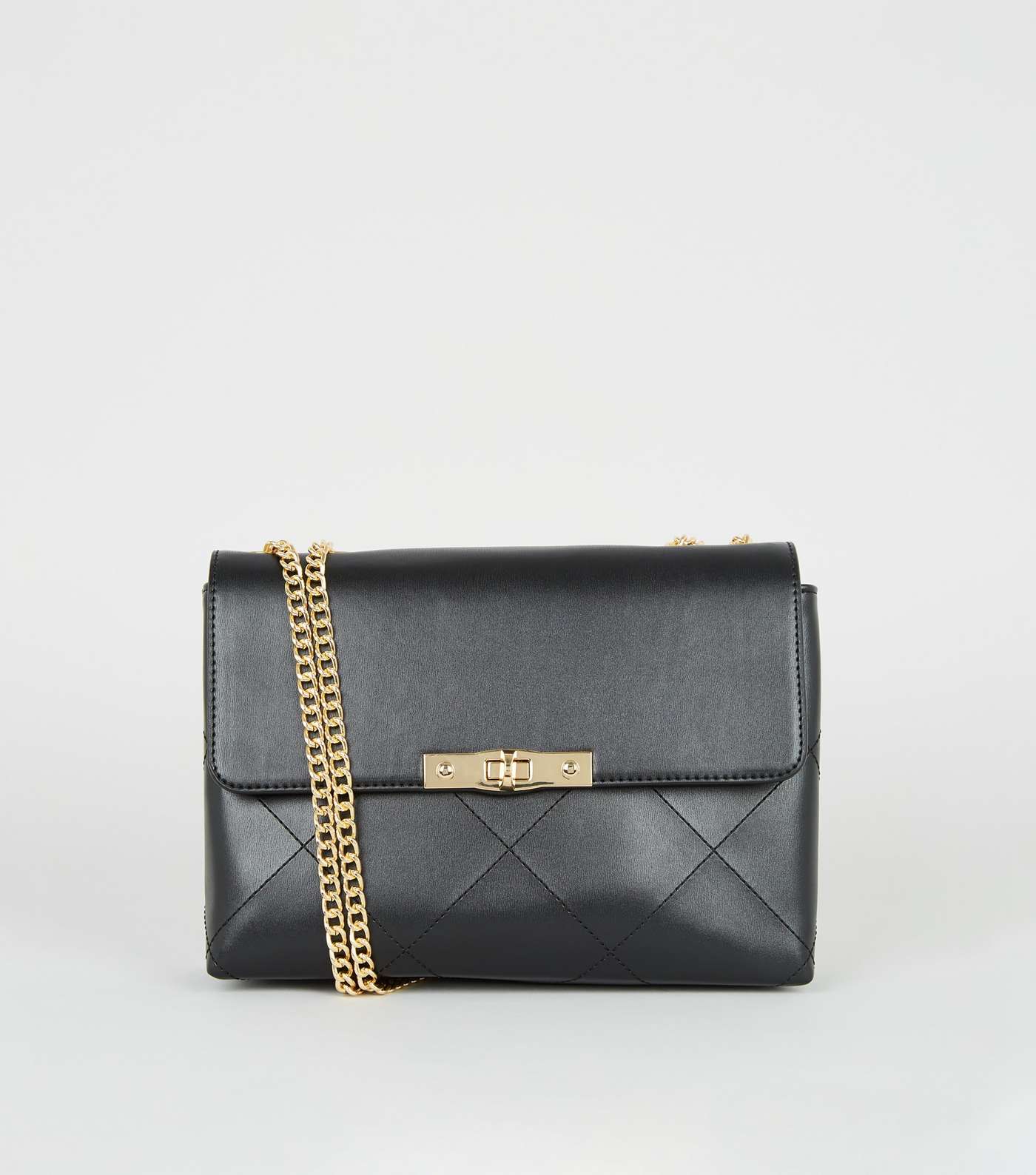 Black Leather-Look Quilted Chain Shoulder Bag
