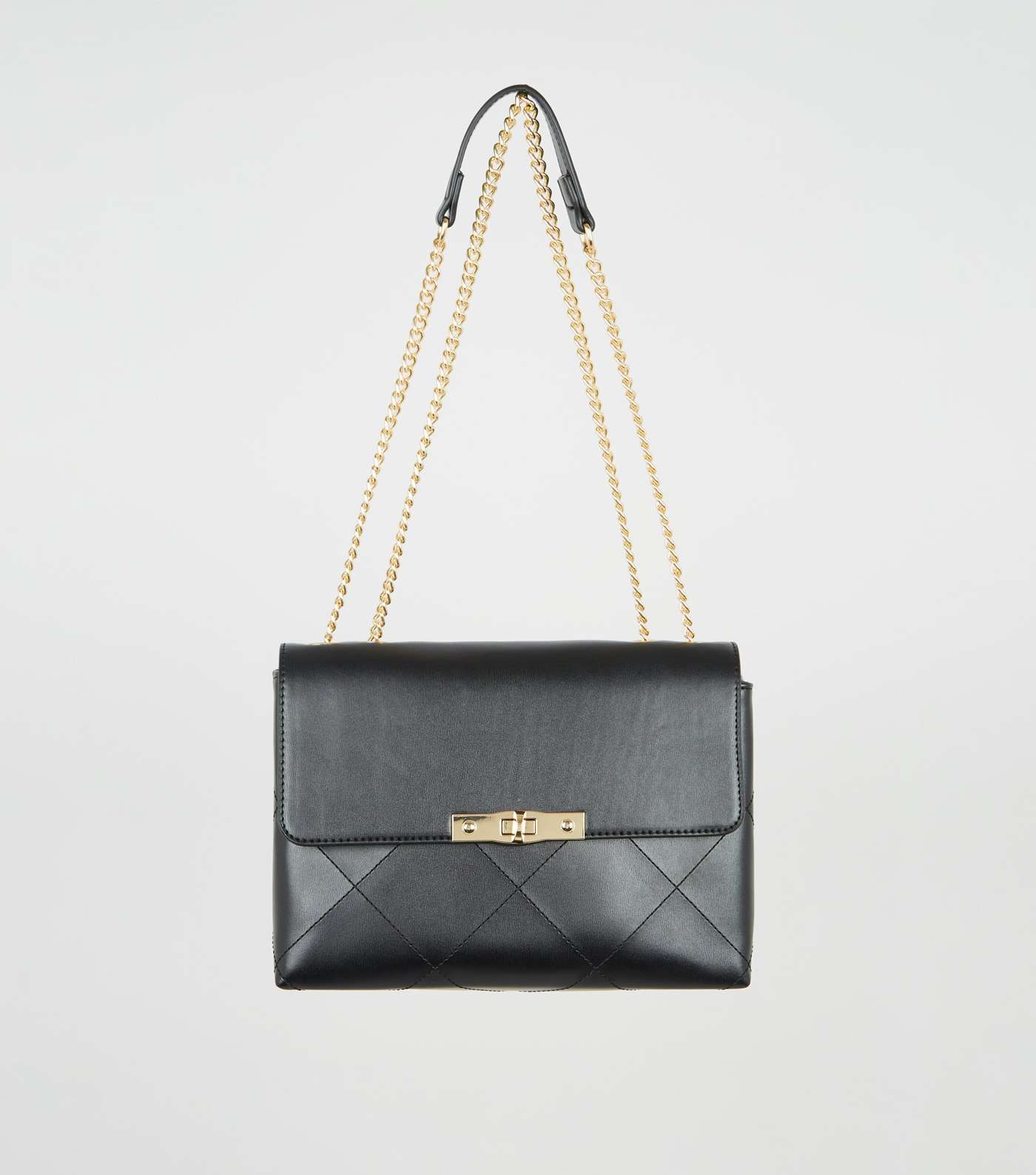 Black Leather-Look Quilted Chain Shoulder Bag Image 3