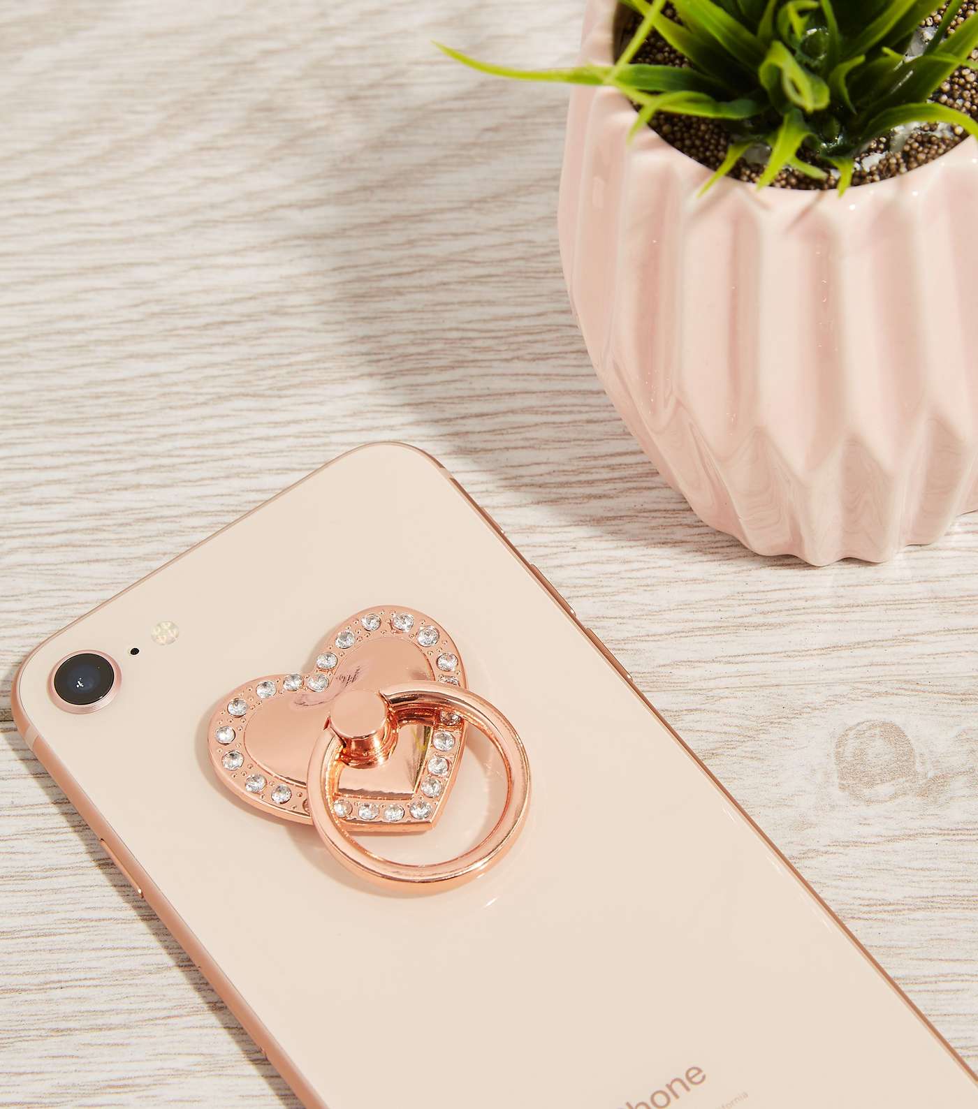 Rose Gold Diamanté Heart Stick On Phone Ring Image 2