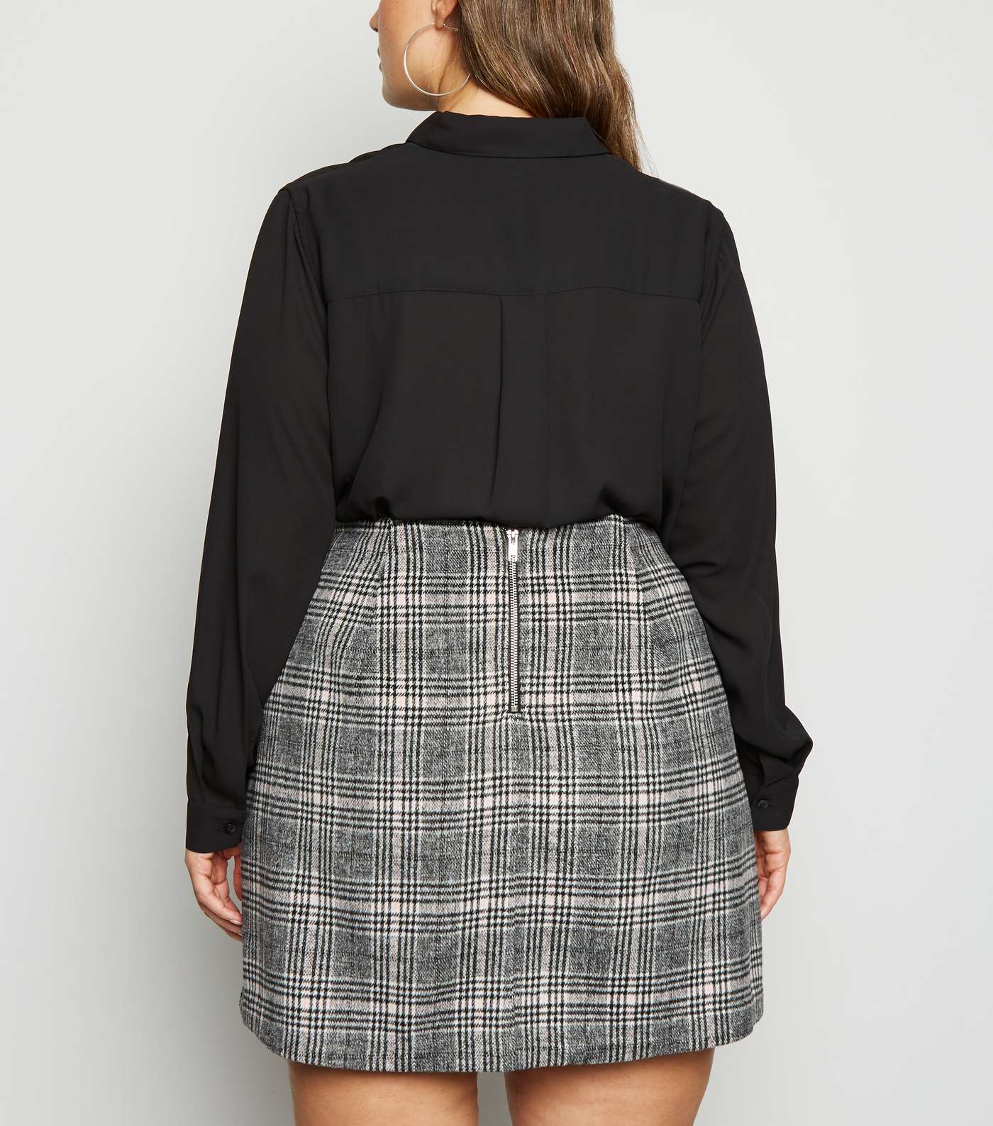 Curves Black Check Brushed Zip Skirt Image 3