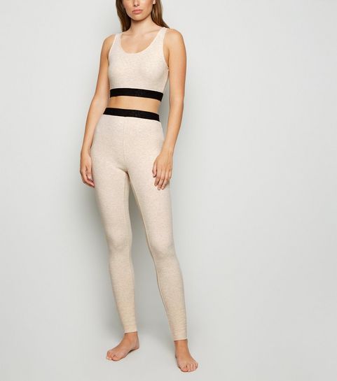 Legging écru en jersey brossé à élastique en jacquard