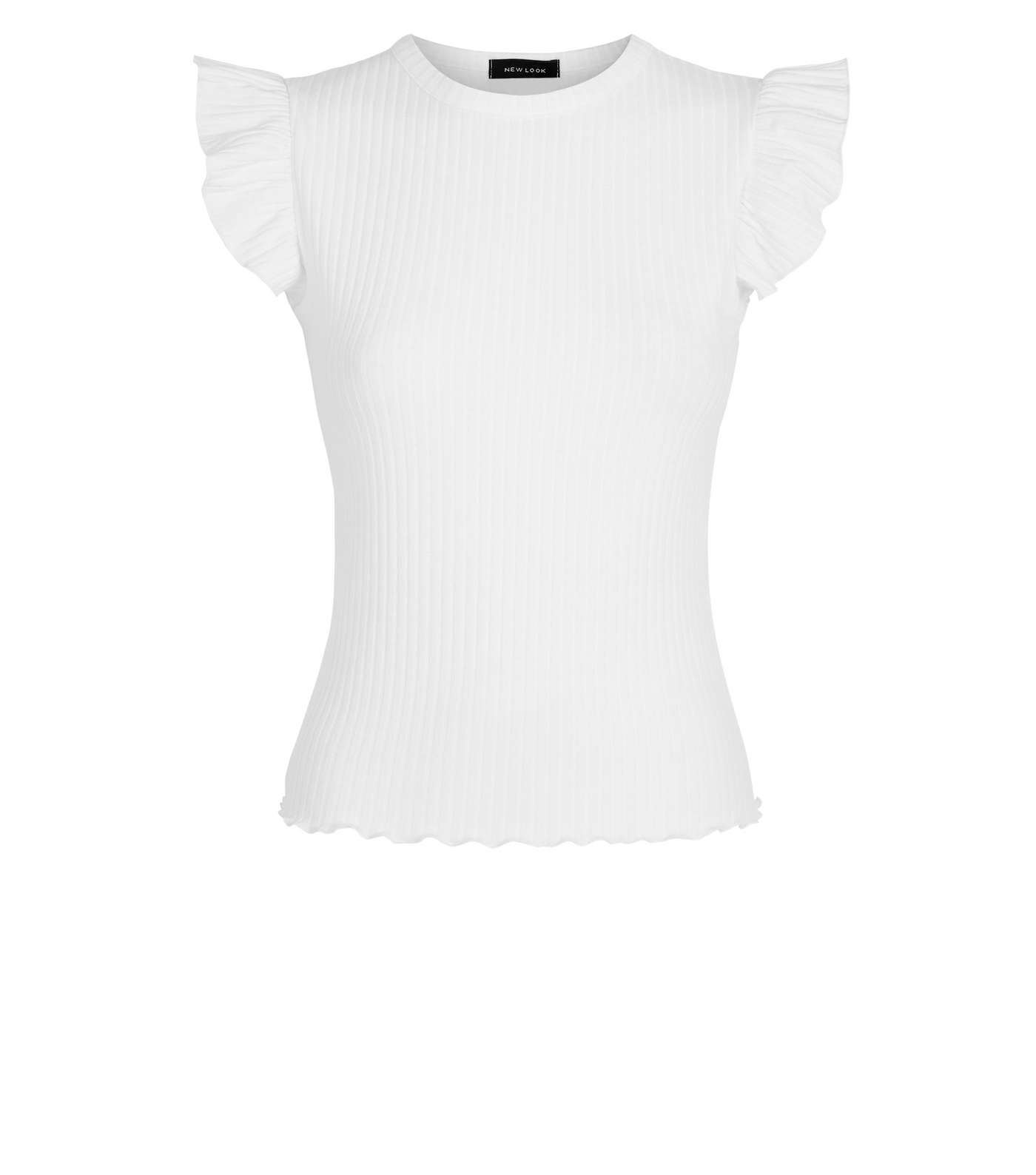White Frill Sleeve Ribbed T-Shirt Image 4