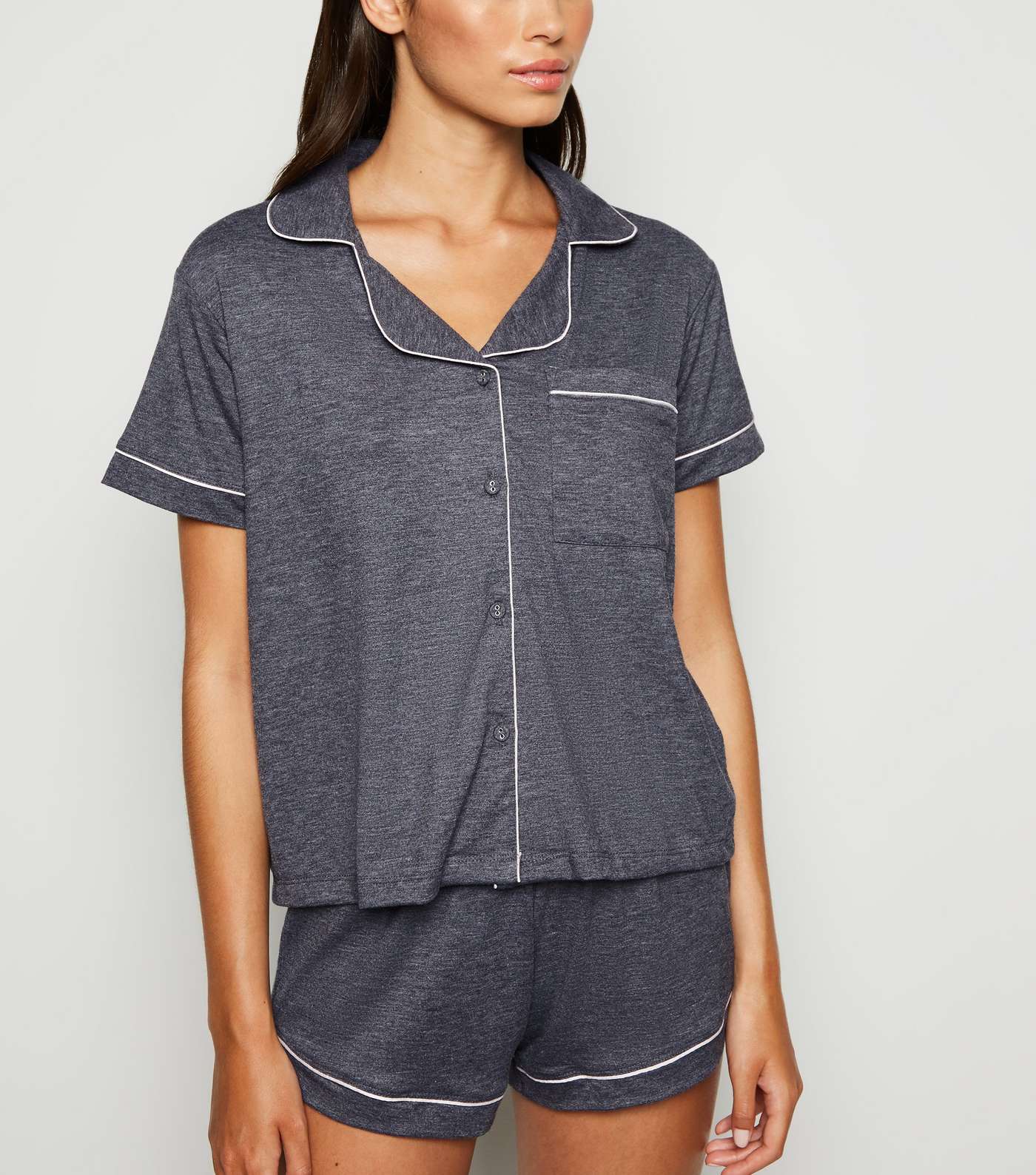 Dark Grey Revere Collar Jersey Pyjama Set