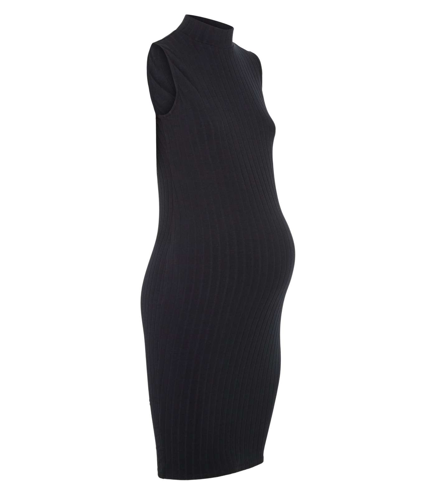 Maternity Black Ribbed High Neck Midi Dress Image 4