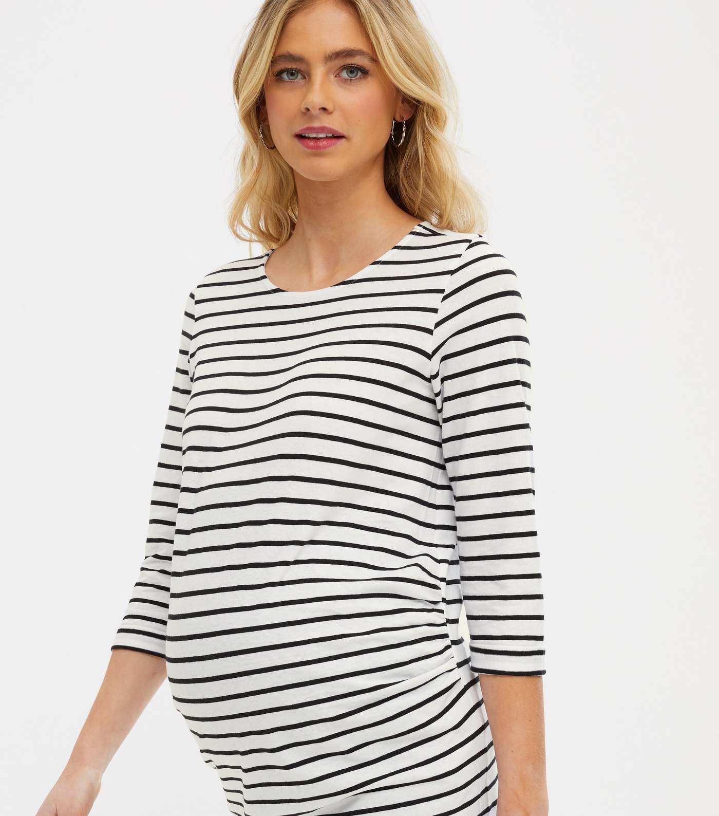 Maternity White Stripe 3/4 Sleeve Top Image 4