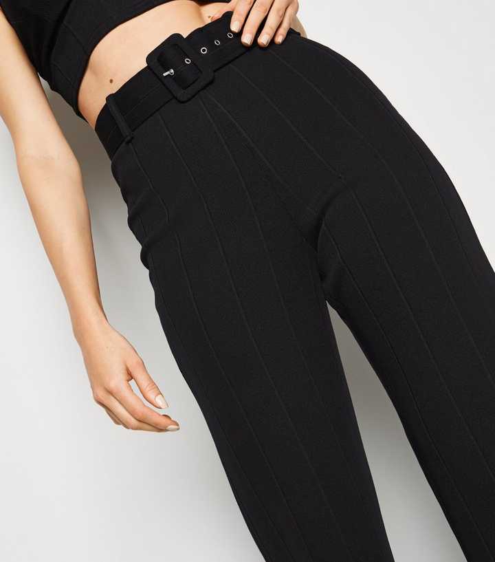 Pantalon large ceinturé noir femme