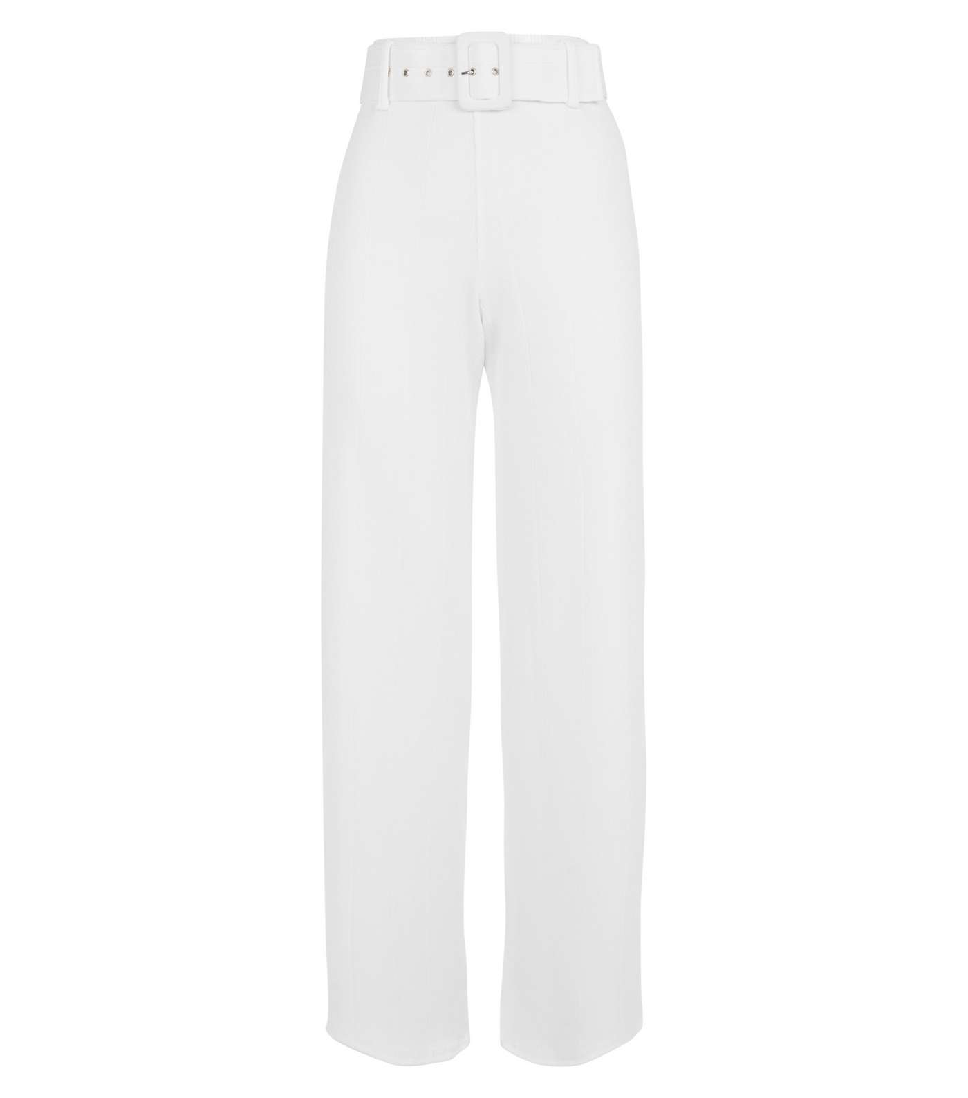 White Ribbed Belted Wide Leg Trousers Image 4