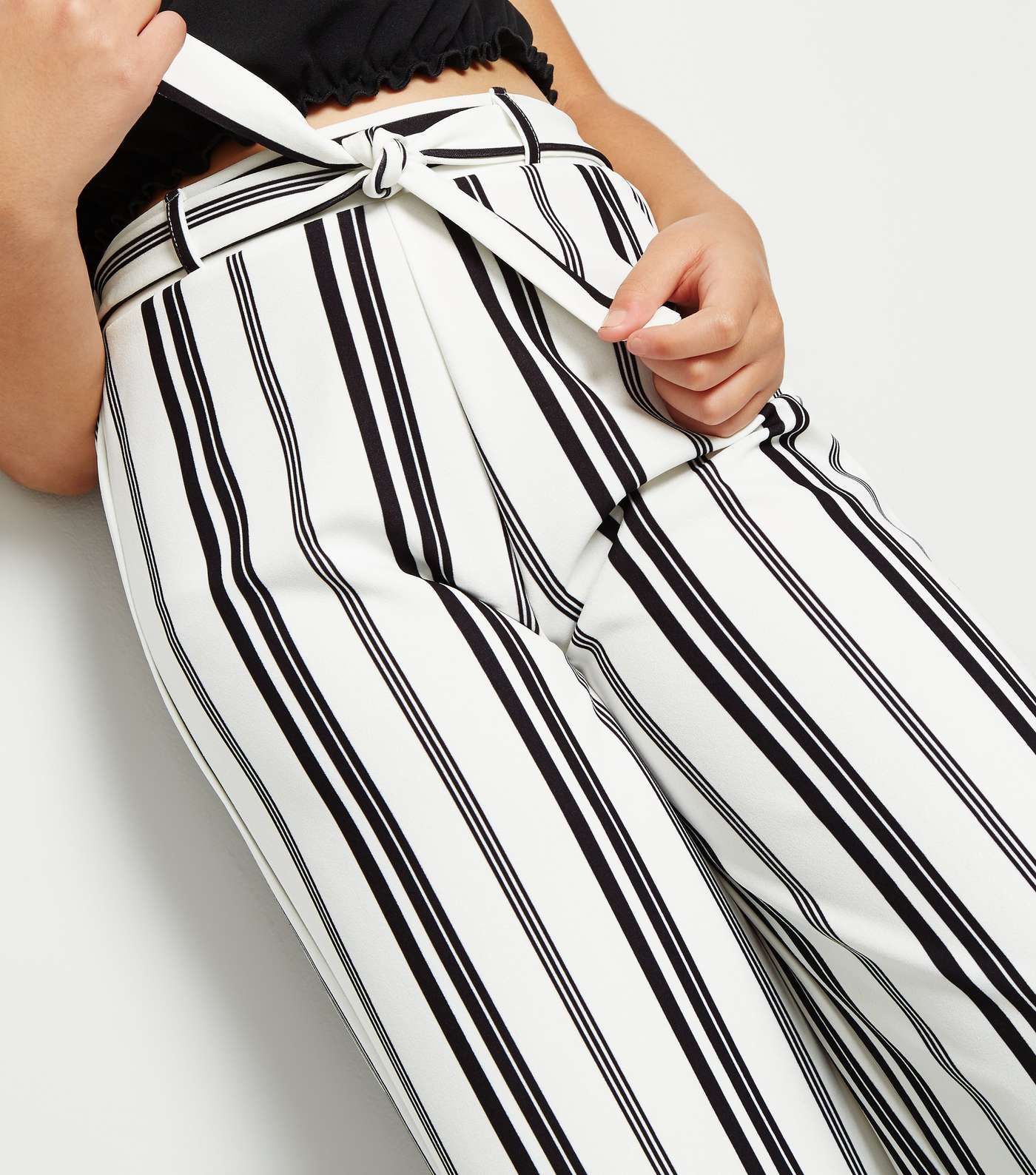 Girls White Stripe Crop Trousers Image 5
