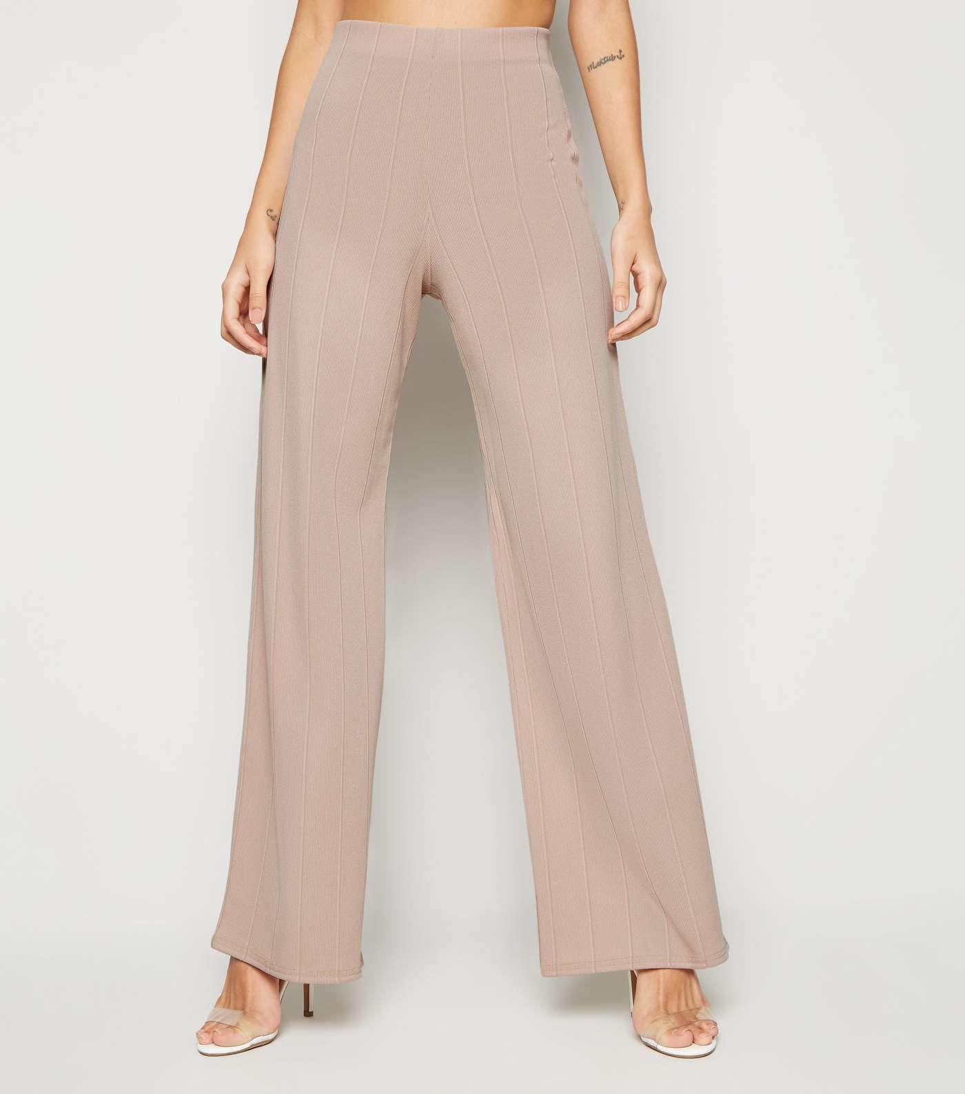 Stone Ribbed Wide Leg Trousers Image 2