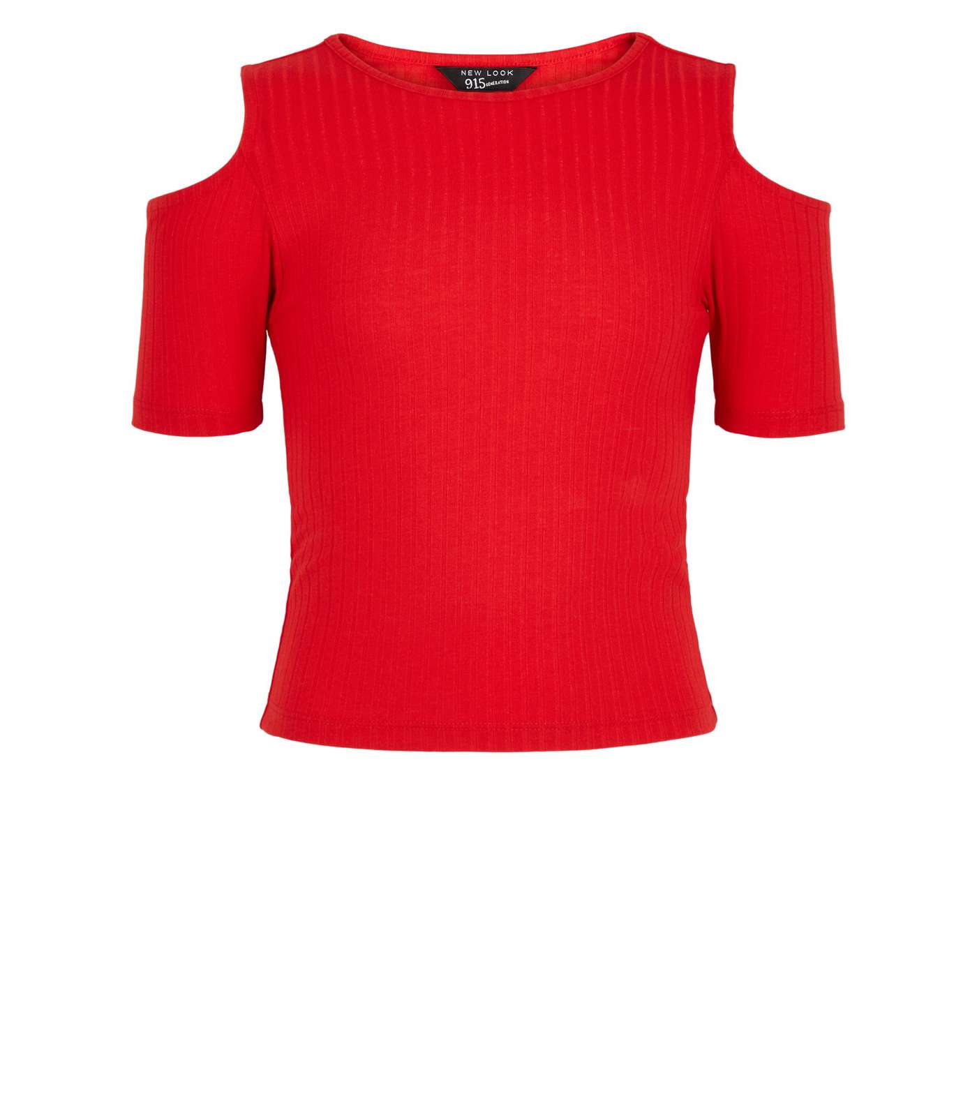 Girls Red Ribbed Cold Shoulder T-Shirt Image 4