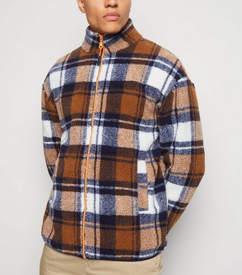 mens check borg jacket