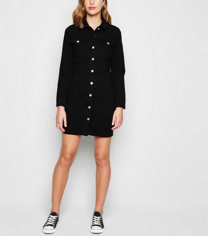 new look denim bodycon dress Black Long Sleeve side fastening ensures easy Color:Black (Patriot) Santorini photoshoot in royal lx-WDRS403