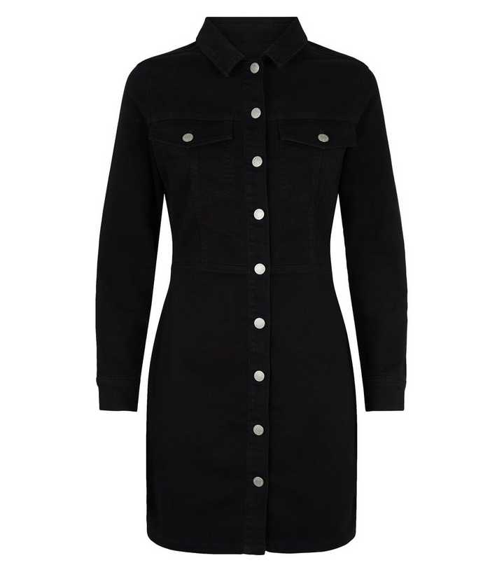black net bodycon dress Denim Button-Front Midi Dress in Medium-denim main image 0
