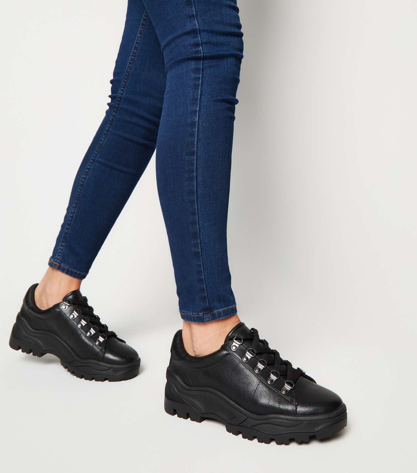 Black Leather-Look Chunky Trainers Image 2