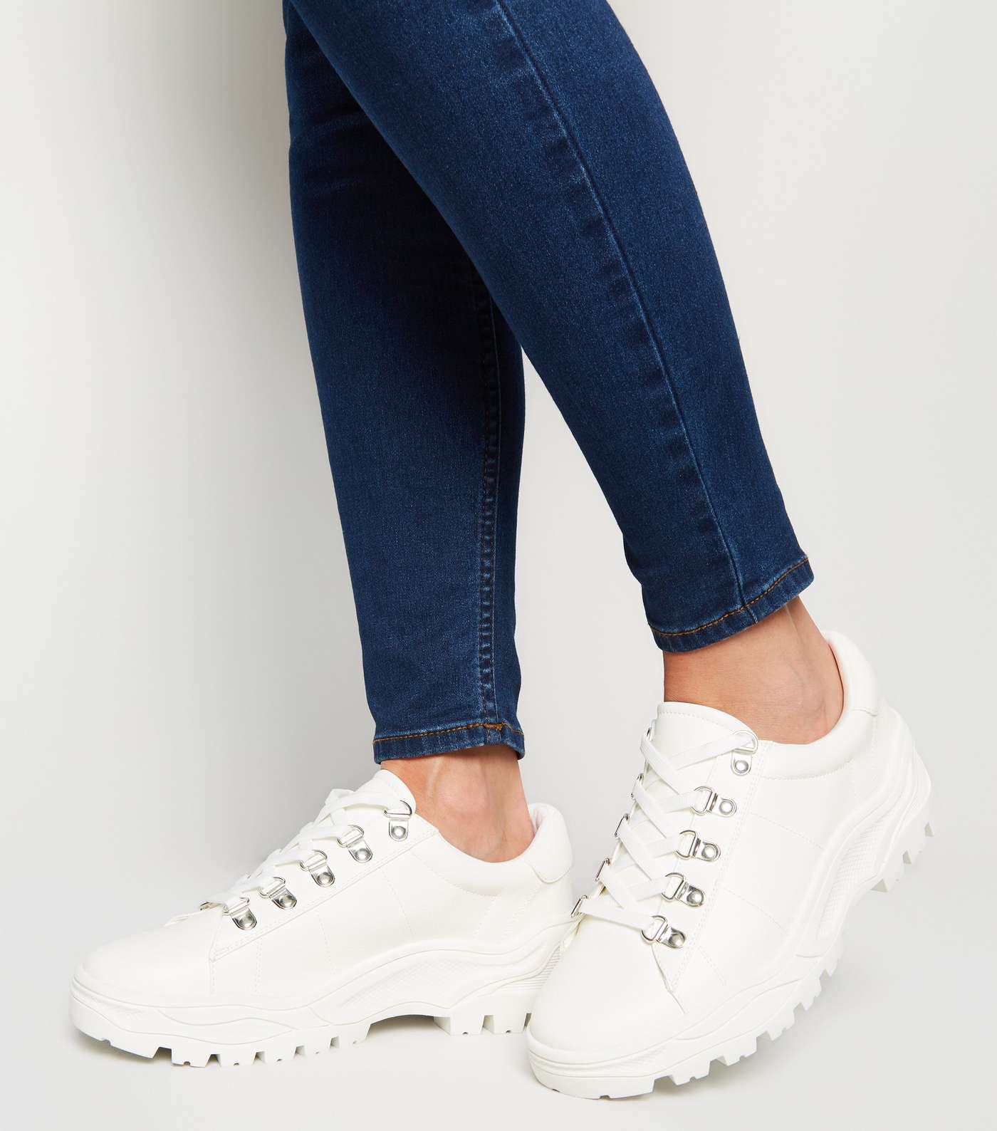 White Leather-Look Chunky Trainers Image 2