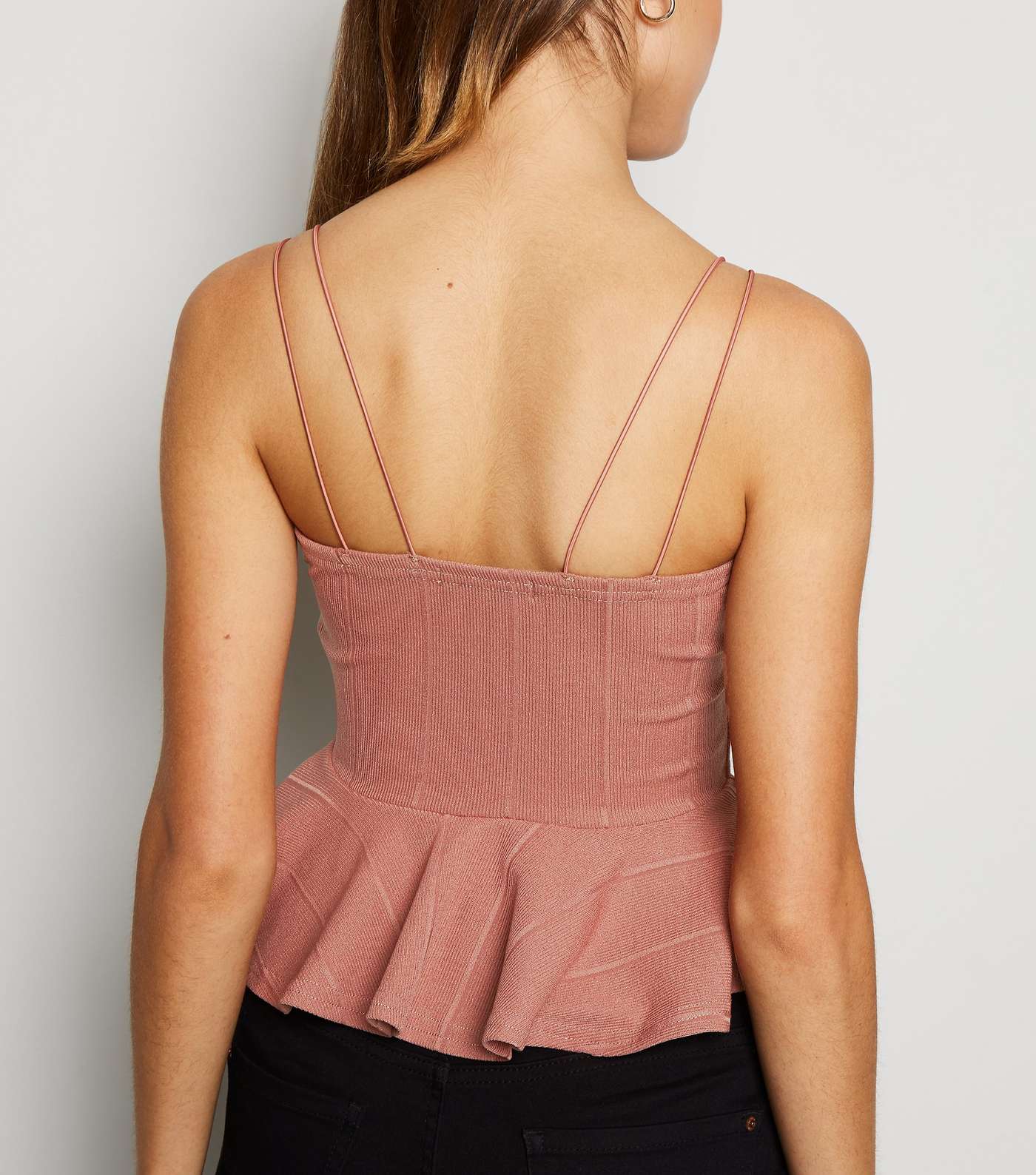 Rust Ribbed Strappy Peplum Cami Image 3