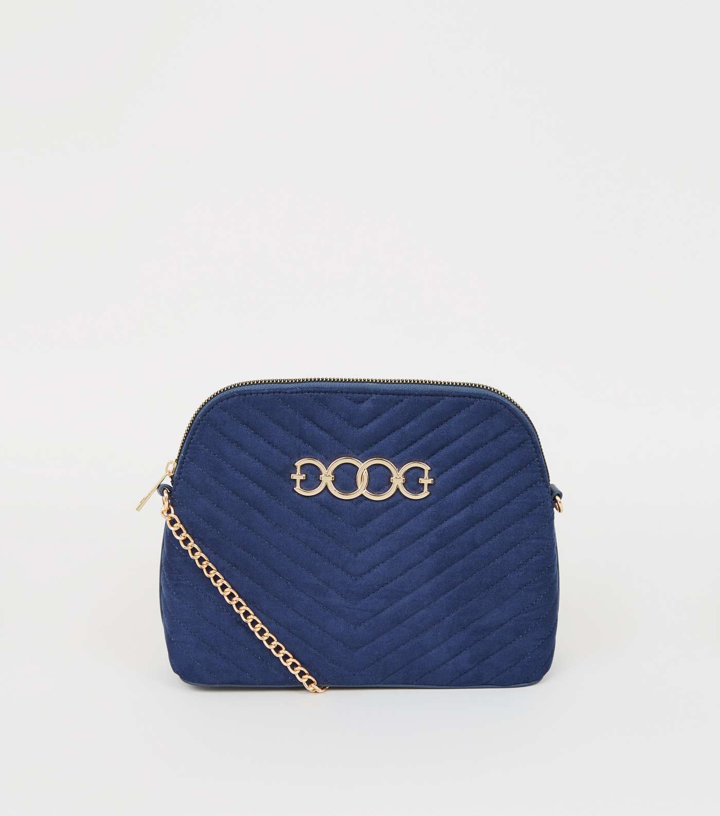 Navy Quilted Suedette Cross Body Bag