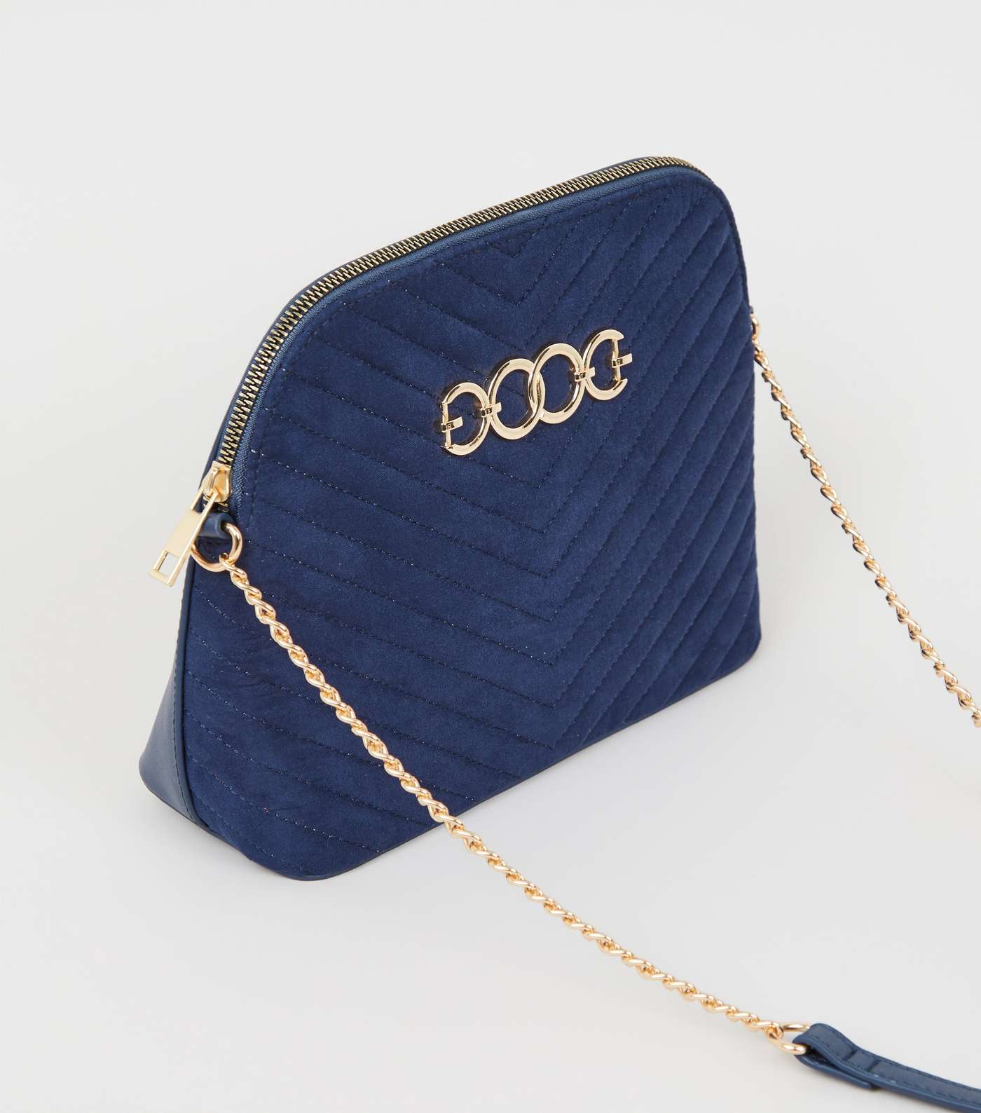 Navy Quilted Suedette Cross Body Bag Image 3