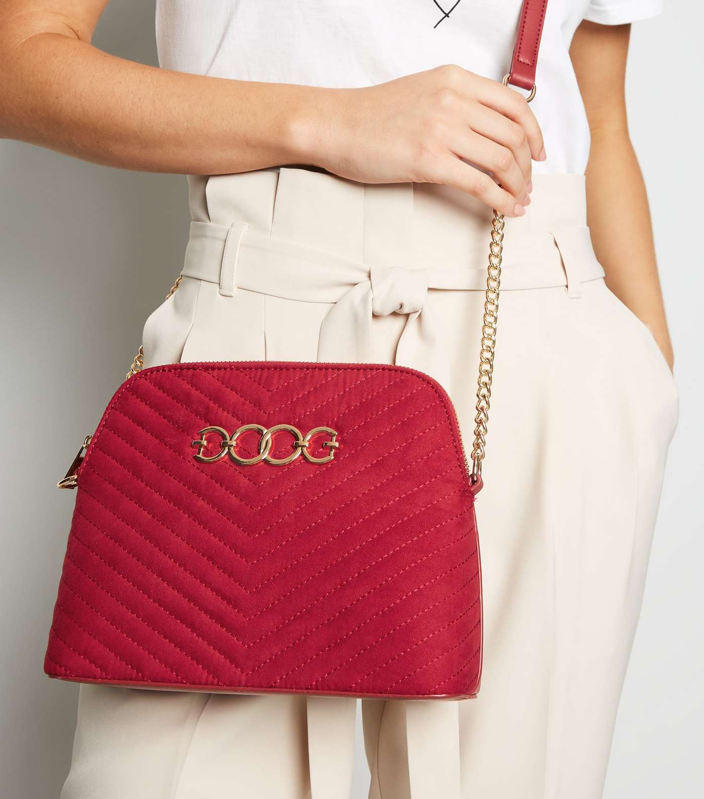 Red Quilted Suedette Cross Body Bag Image 2