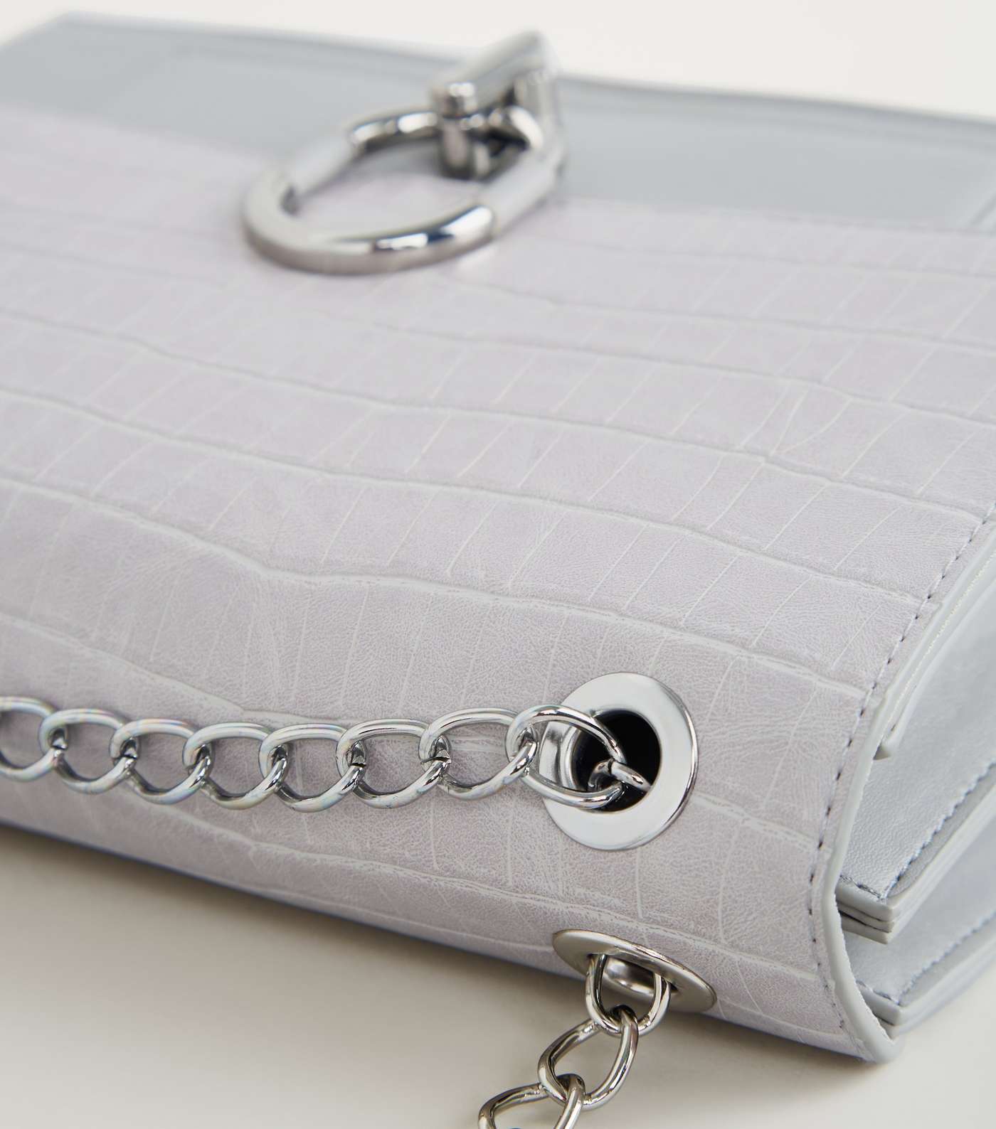 Grey Leather-Look Faux Croc Shoulder Bag Image 3